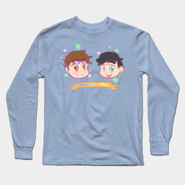 Dan and Phil Chibi Headshots Long Sleeve T-Shirt by oh_shoot_arts